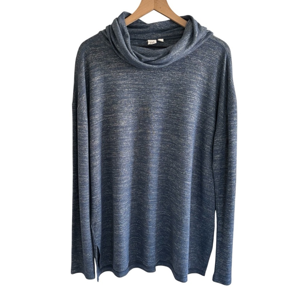 Gap Softspun Cowl Neck Sweater Top XL Blue Brushed Knit Pullover Long Sleeve